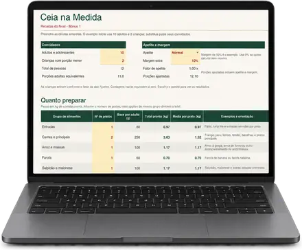 Planilha Ceia na Medida exibida em um notebook